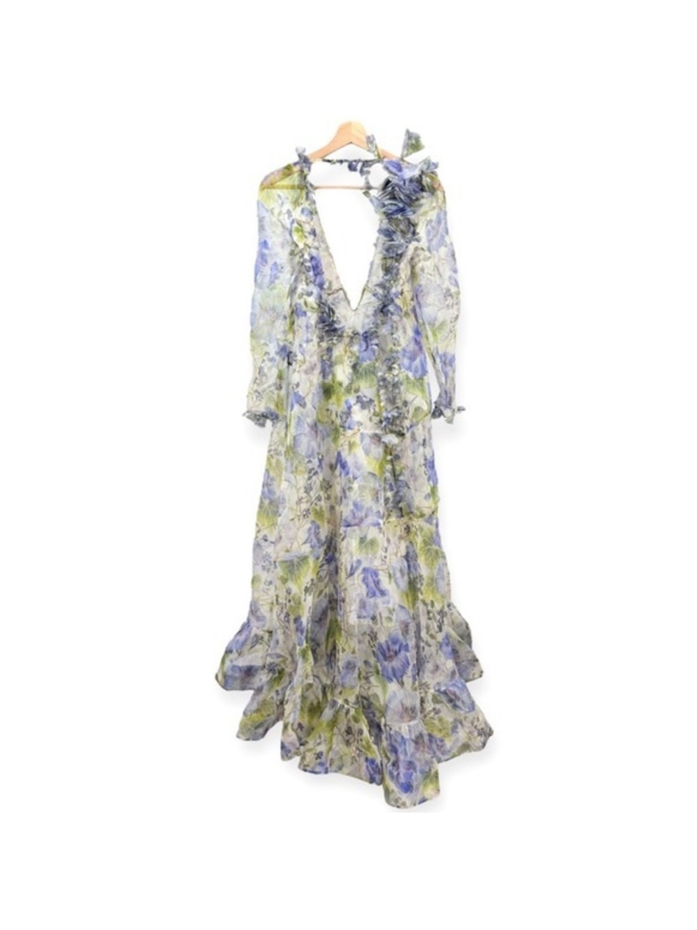 Designer-style Lavender Floral Natura Long-Sleeve Maxi Dress